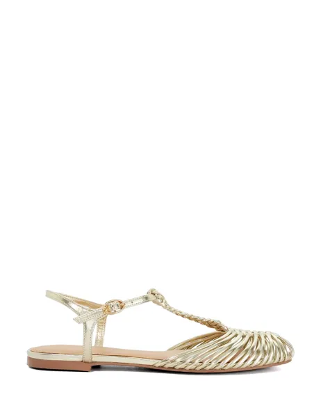 Dune London Leather Metallic T-Bar Flat Sandals