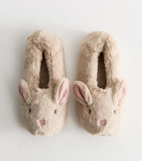New Look Women's Grey Faux Fur Bunny Shaped Slippers