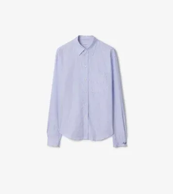 Regular Fit Striped Cotton Poplin Shirt in Rain white/brilliant blue