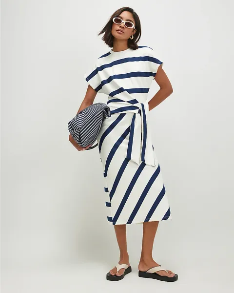 River Island Premium Stripe Tie Side Midi Dress
