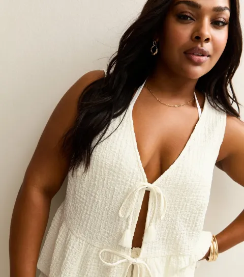 Women's Plus Size Off White Textured Beach Top Curves