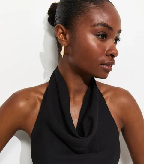 New Look Women's Black Crinkle Texture Cowl Neck Halter Top