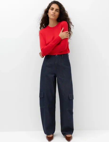 Marks & Spencer Utility Mid Rise Barrel Jeans with Lyocell Indigo Mix