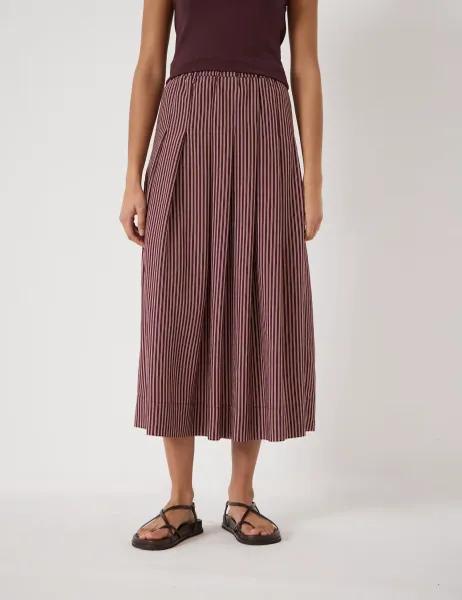 HUSH Striped Midi A-Line Skirt Burgundy Mix