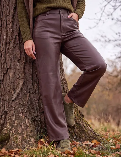 Roman Coated Vinyl Straight Leg Jeans Chocolate