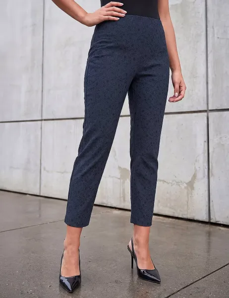 Roman Cotton Rich Jacquard Trousers with Stretch Blue Mix