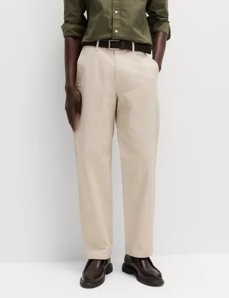 Marks & Spencer Loose Fit Stretch Chinos Light Buff