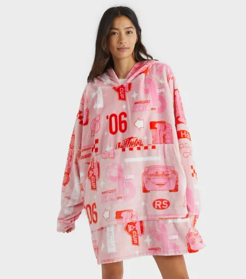 Women's Light Pink Car Print Fleece Blanket Hoodie