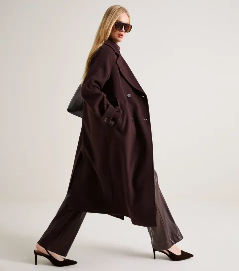 Women's Premium Dark Brown With Wool Double Breasted Coat