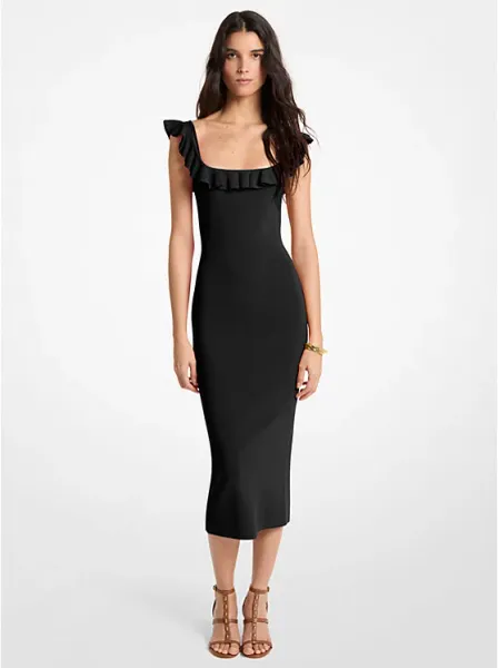 Ruffled Stretch Viscose Midi Dress