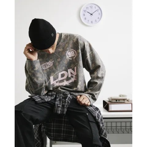 River Island Cotton 98 Ldn Camo Long Sleeve T-Shirt