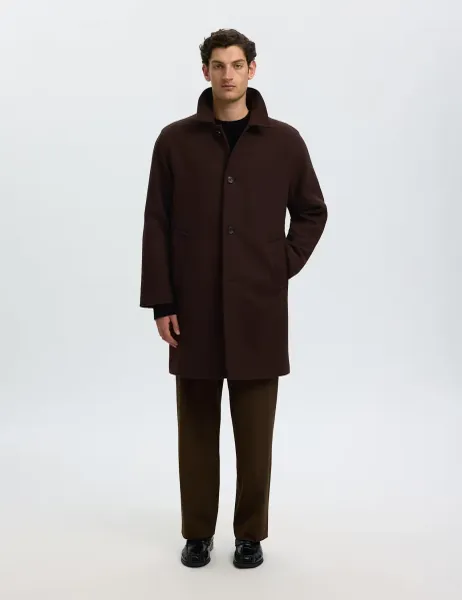 Selected Wool Blend Checked Car Coat Light Brown