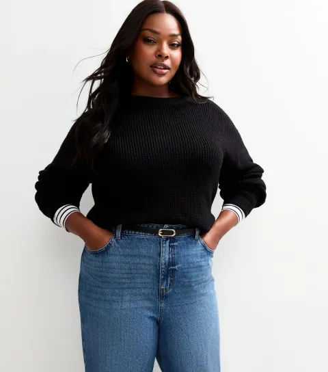 Women's Plus Size Black Ribbed Knit Jumper Curves