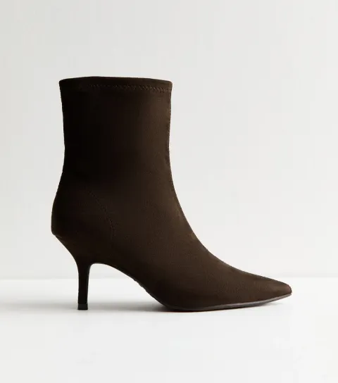 New Look Women's Brown Faux Suede Pointed Toe Sock Ankle Boots Vegan