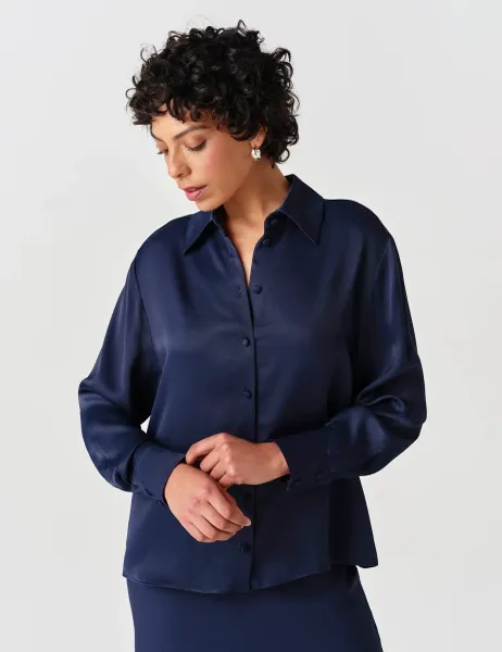 Ghost Satin Collared Blouse Navy
