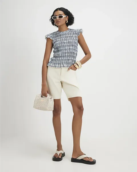 River Island Check Print Short Sleeve Top