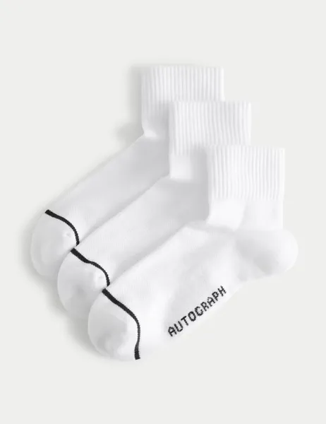 Autograph 3 Pack Pima Cotton Rich Quarter Liner Socks White