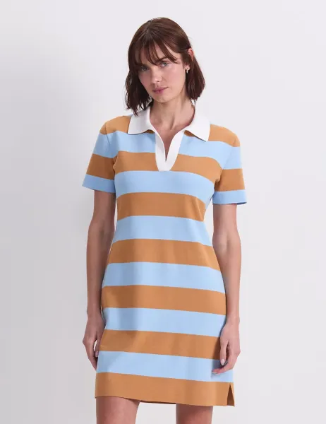 Sportscraft Cotton Rich Knitted Polo Mini Dress Blue