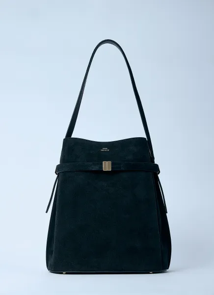 Belted Suede Bucket Bag