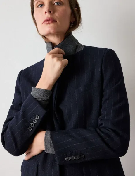 Whistles Pinstripe Wool Blend Blazer Navy