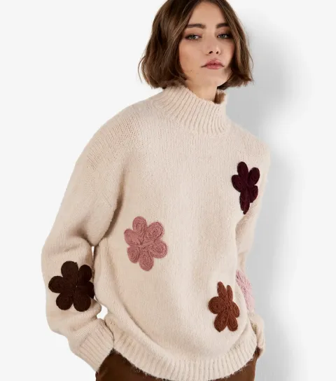 Women's Stone Floral Embroidered Jumper