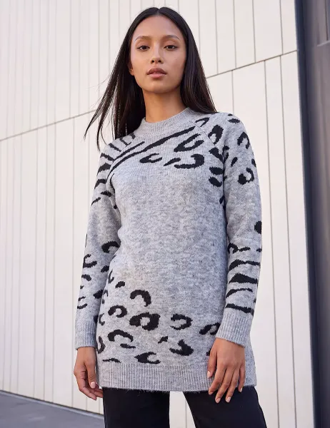 Roman Petite Animal Print Jumper Grey Mix