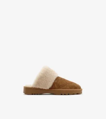 Check Shearling Flint Slippers in Jute beige