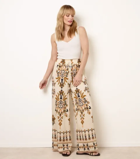 Women's Light Mink Floral Wide Leg Trousers