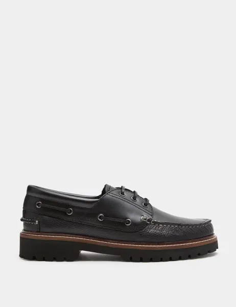 Marks & Spencer Chunky Sole Leather Deck Shoes Black