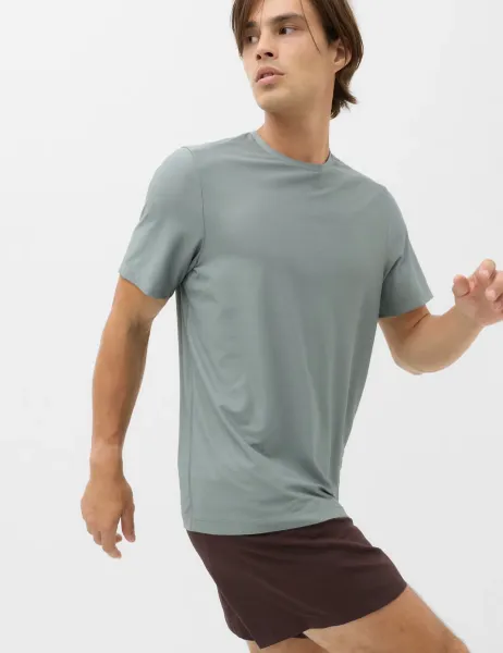 Goodmove Activewear Jacquard Mesh Stripe T-Shirt Dark Sage
