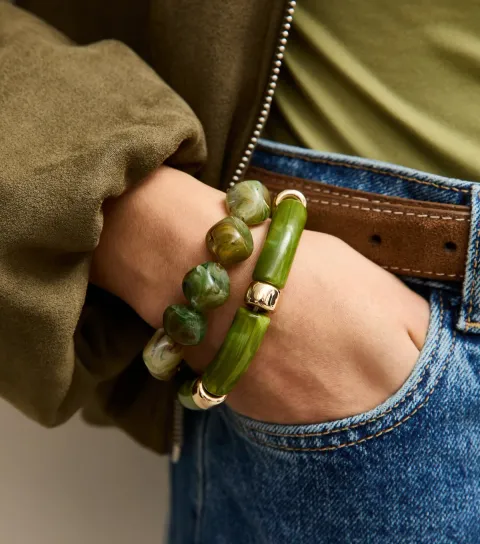 Light Green Pack Of 2 Mixed Bead Bracelets