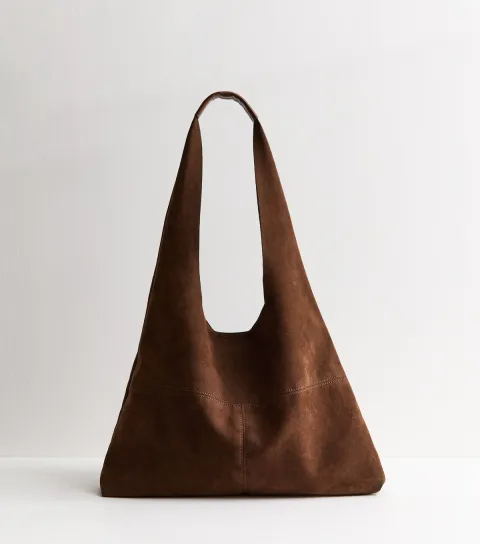Tan Faux Suede Slouchy Hobo Tote Bag