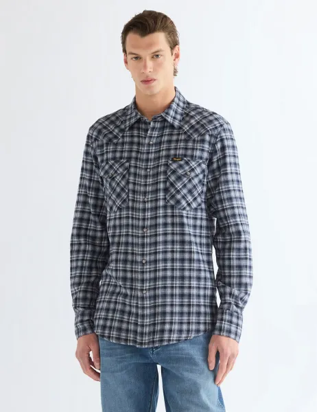 Wrangler Regular Fit Pure Cotton Flannel Shirt Blue
