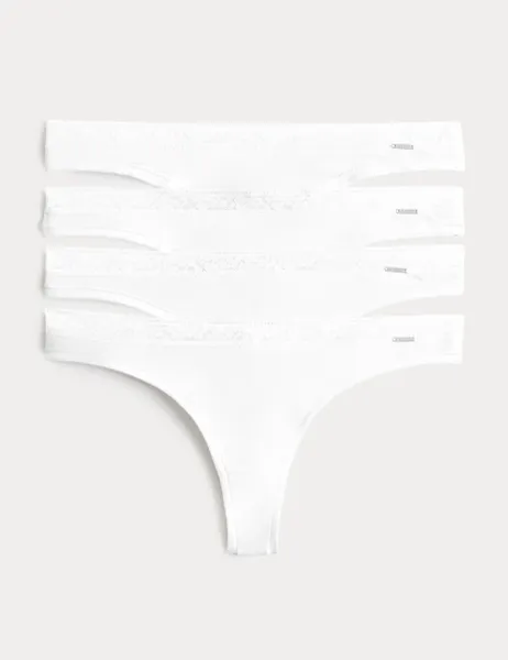 Autograph 4 Pack Modal with Silk & Lace Thongs White