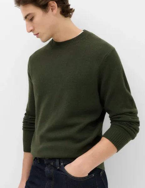 Marks & Spencer Pure Lambswool Crew Neck Jumper Dark Olive