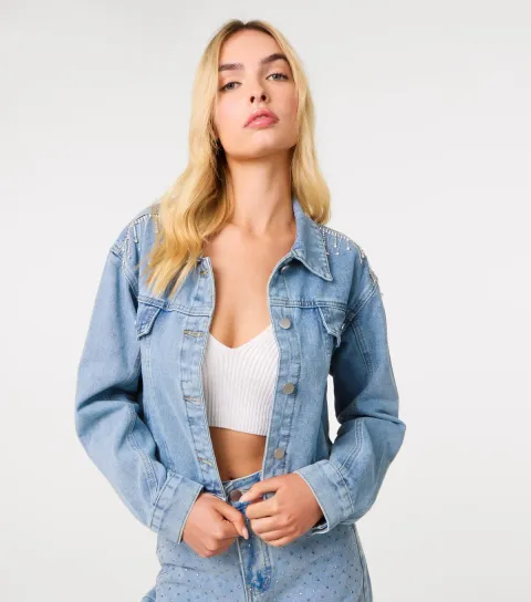 Women's Diamanté Trim Denim Jacket