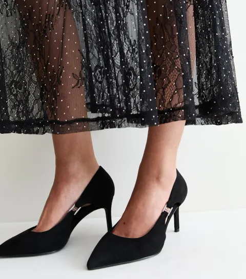 New Look Women's Extra Wide Fit Black Cut Out Diamante Court Stiletto Heels Vegan