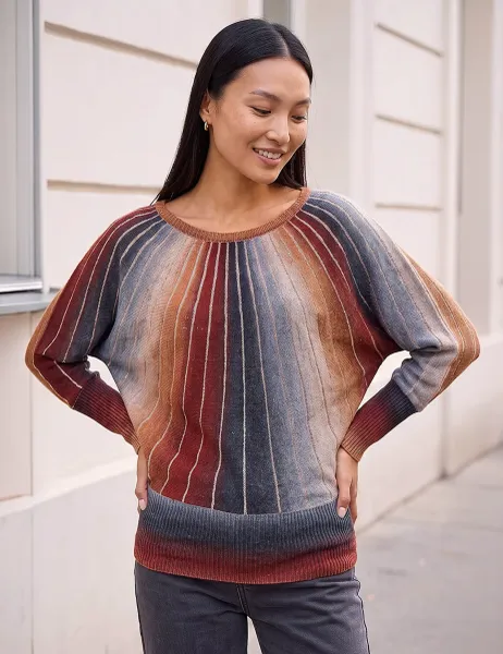 Roman Space Dyed Sunray Batwing Sleeve Jumper Orange Mix
