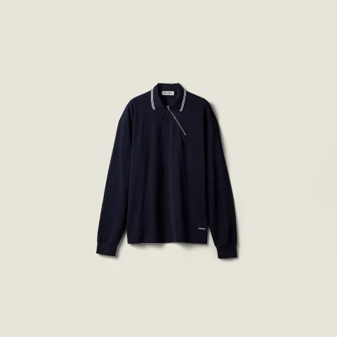 Cotton piqué zippered polo shirt
