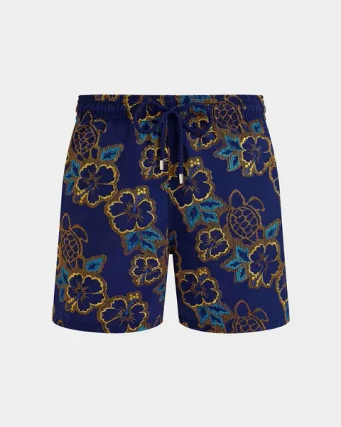 Vilebrequin Men Swim Shorts Embroidered Hibiscus