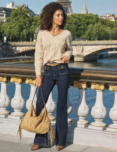 SOSANDAR Cable Knit V Neck Relaxed Jumper