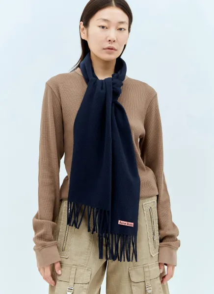 Skinny Fringe Wool Scarf