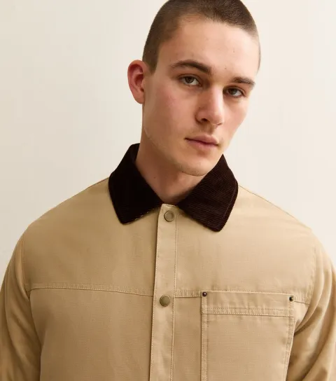 New Look Men's Beige Cord Collar Worker Jacket