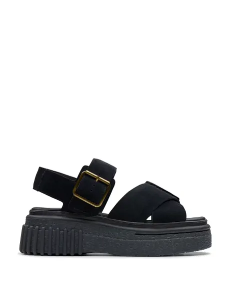 Clarks Leather Crossover Ankle Strap Flatform Sandals