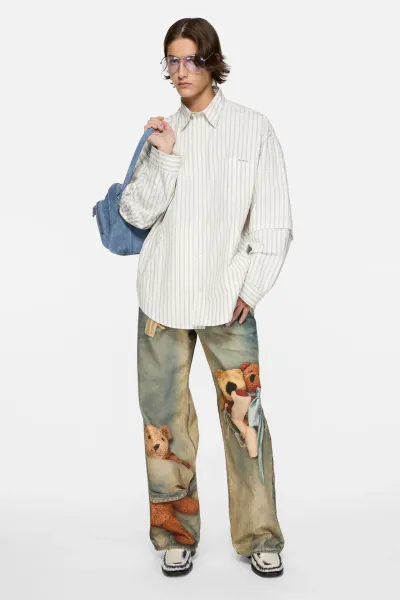 Double-sleeve striped shirt
