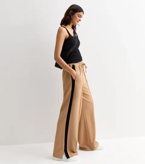 New Look Women's Camel Tailored Elasticated Wide Leg Trousers