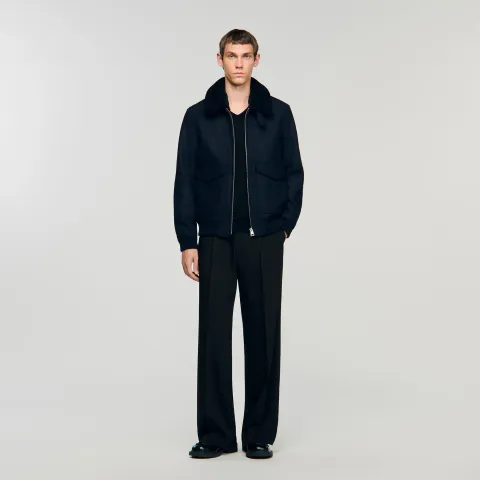 Wool aviator jacket with shearling