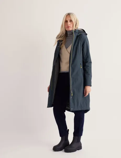 Seasalt Cornwall Waterproof Hooded Longline Raincoat Navy
