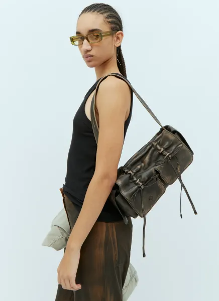 Multi-Pocket Leather Shoulder Bag