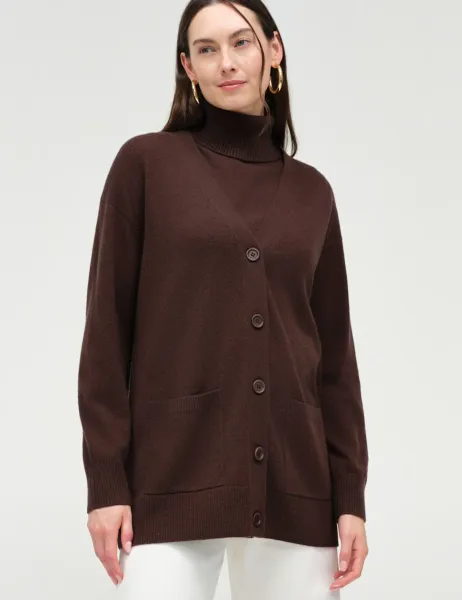 Wool Rich V-Neck Longline Cardigan Chocolate